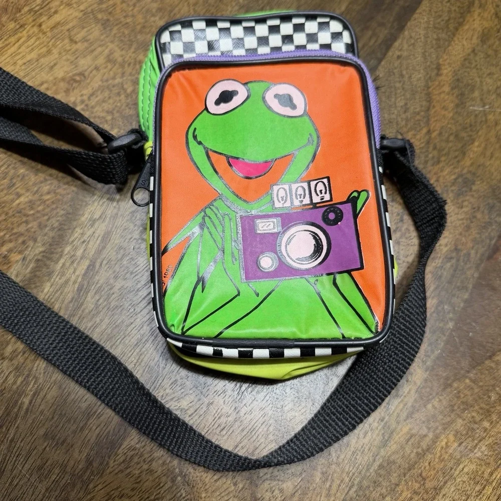 Vintage 80s Kermit The Frog Muppets Shoulder Small Bag Neon Phone Camera